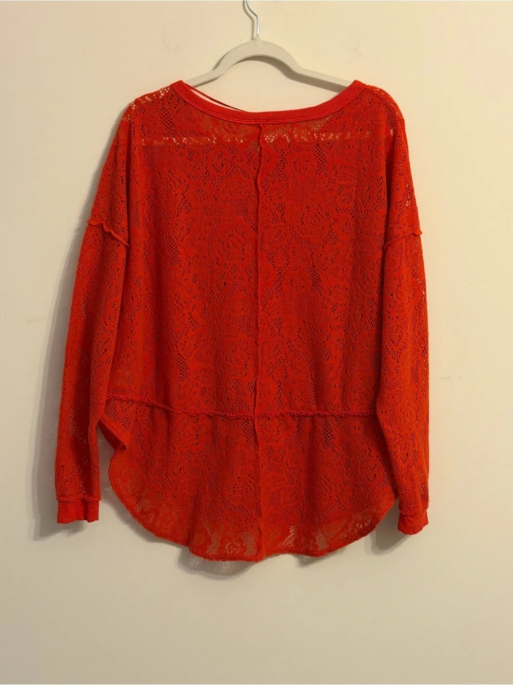 Free People Scarlet Red Lace Layered Long Sleeve Top